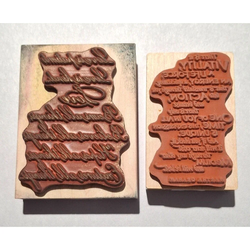 2 Vintage Wood Mounted Rubber Stamps Love is Patient & Martha Graham Quote